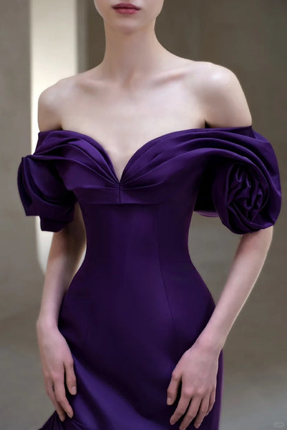 formaldressy-Purple Elegant Long Satin Train Prom Dress gh6236
