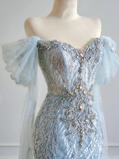 formaldressy--Blue gorgeous exquisite beaded long tulle prom dress gh5485