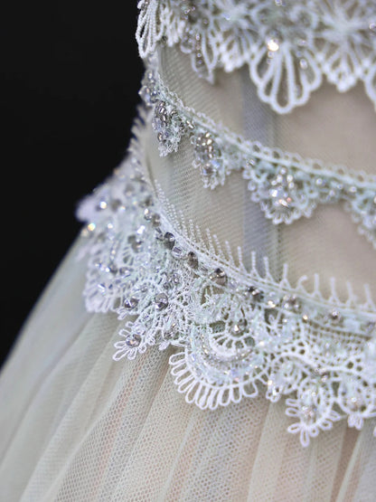 formaldressy-Mint green elegant lace long tulle prom dress evening dress party dress gh5124