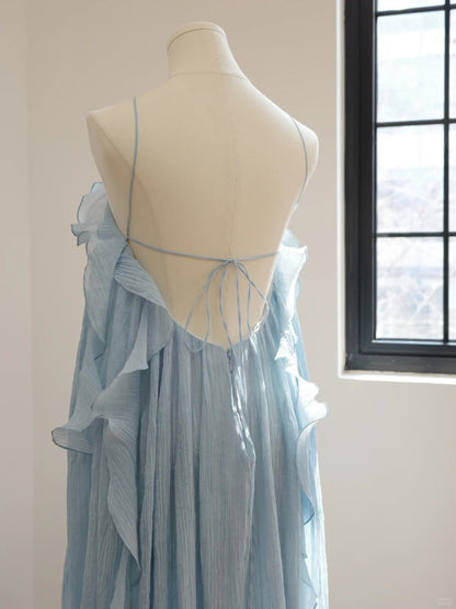 formaldressy-Blue floral halter long backless chiffon party dress wedding guest dress gh5063