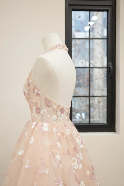 formaldressy-Pink floral fashion long tulle sequin homecoming dress birthday dress Prom dress evening dress gh5071