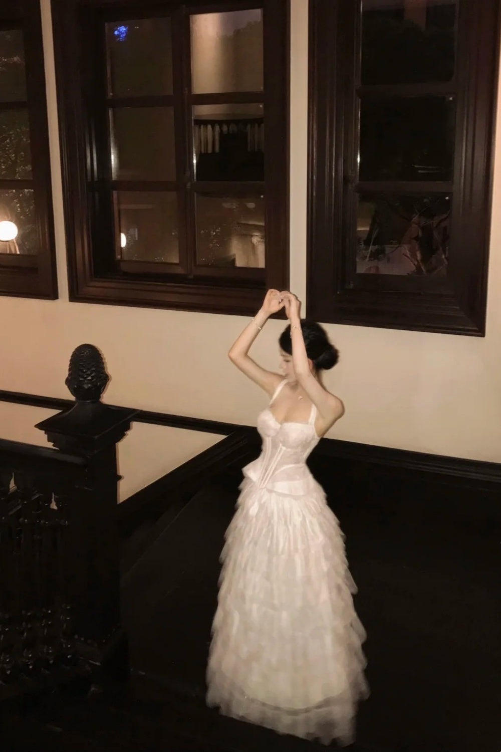 formaldressy-Sweet White Lace Strappy Gown, Tiered dress Design Overflows with Romantic Atmosphere gh5901