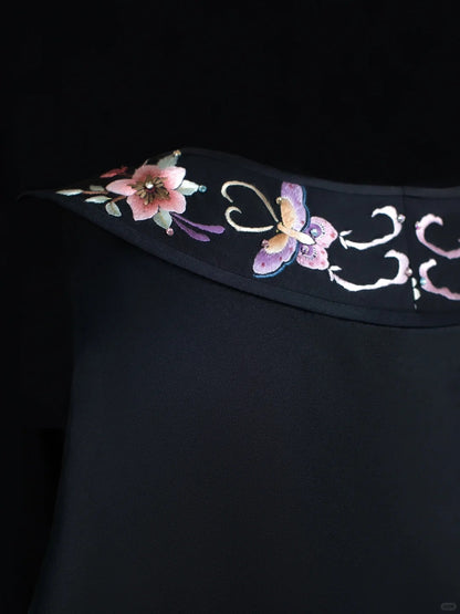 formaldressy-Black exquisite floral elegant fairy girl short satin homecoming dress birthday dress gh5371