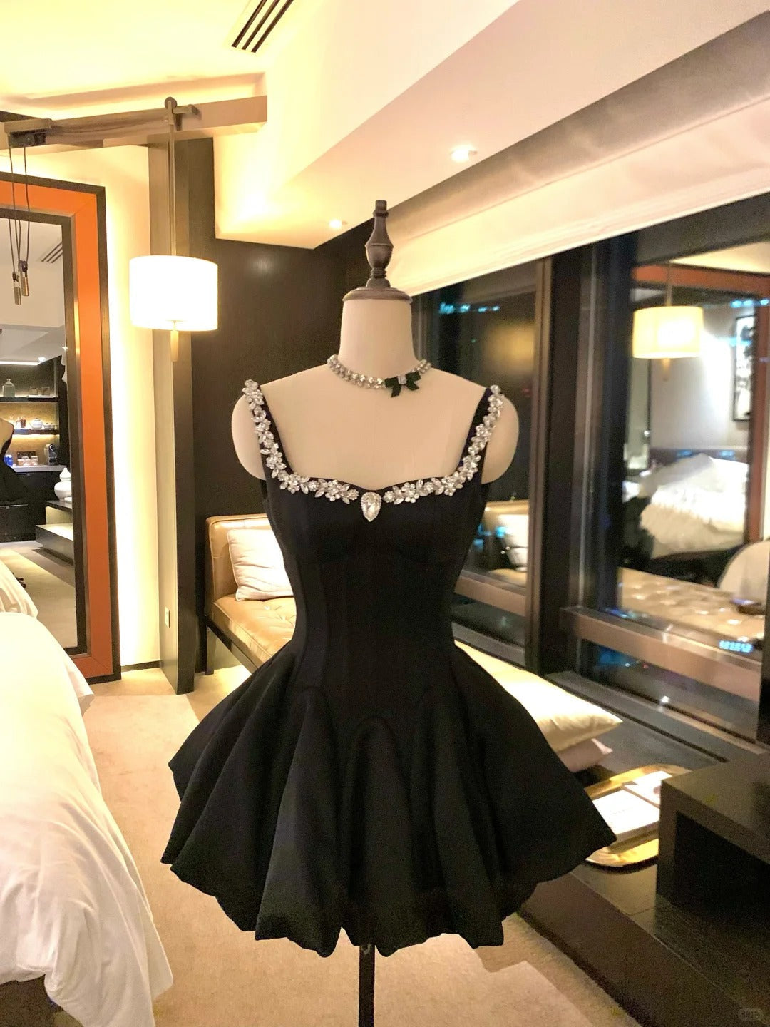 formaldressy-Black short satin princess homecoming dress birthday party dress eighth grade dress gh5298