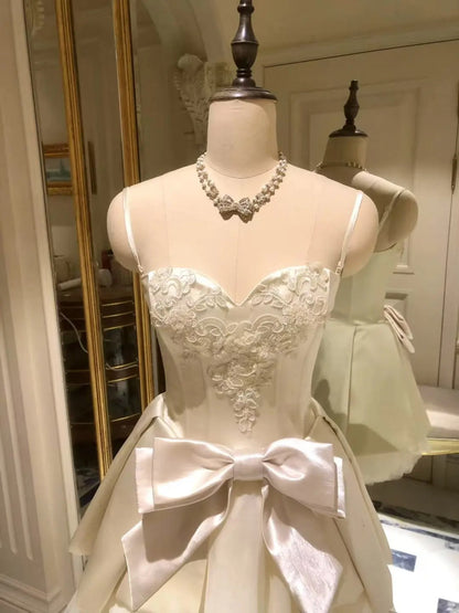 formaldressy-White bow short satin tulle homecoming dress birthday party dress eighth grade dress gh5292
