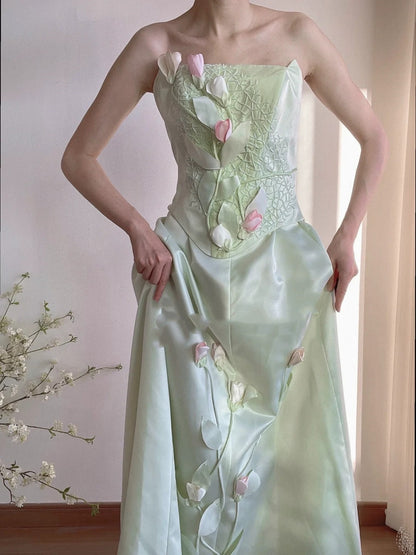 formaldressy-____Green tulip applique long satin floor-length Prom Dress evening dress gh5240