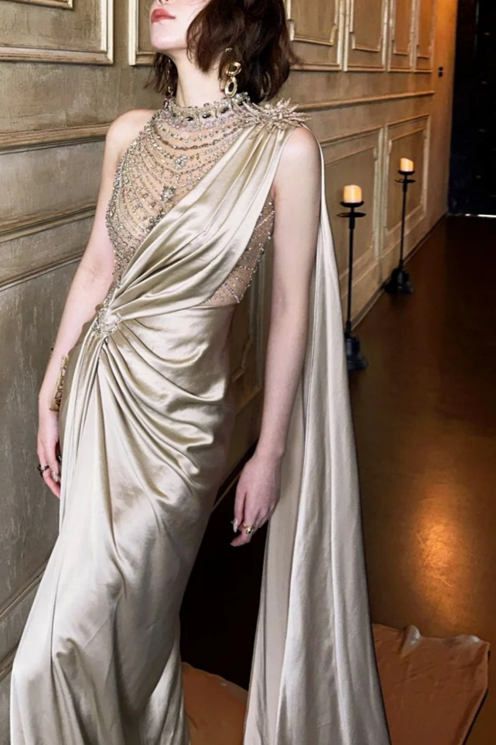 formaldressy-High - Slit Gilt One - shoulder Gown, Shining Beads Unleash Sexy Charm gh5897