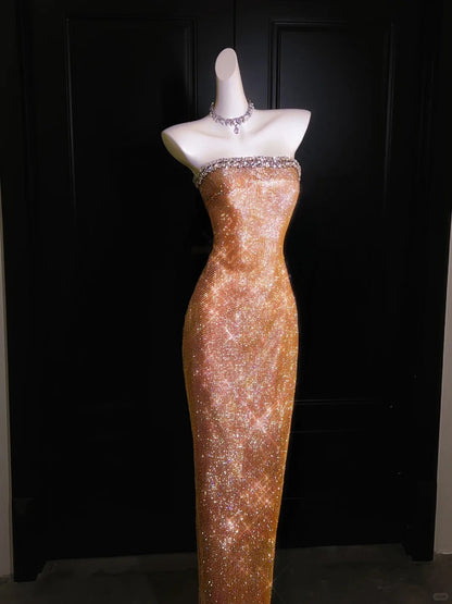 formaldressy--Super beautiful golden gorgeous glitter metal mermaid fishtail long prom dress gh5489