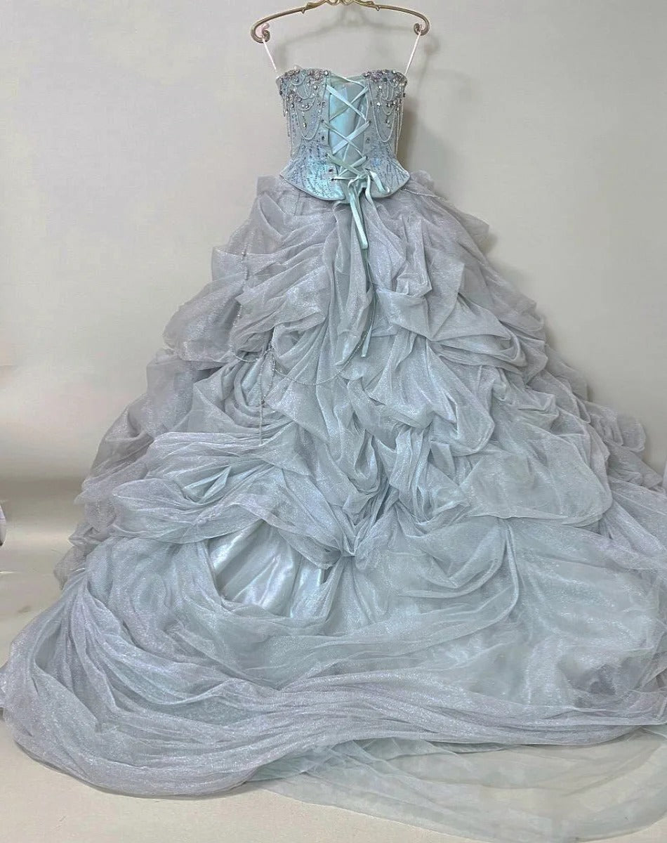 formaldressy-Ice blue gorgeous silver beading fashionable and elegant long layered princess tulle ball gown gh5326
