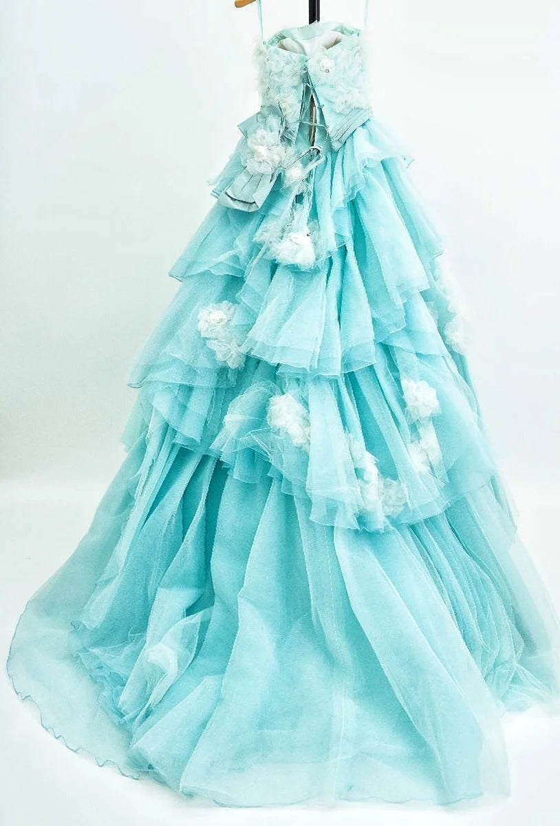 formaldressy-Blue/Pink Floral Fashion Gorgeous Elegant Long Tiered Tulle Ball Gown gh5323
