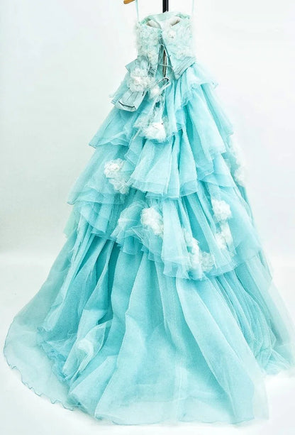 formaldressy-Blue/Pink Floral Fashion Gorgeous Elegant Long Tiered Tulle Ball Gown gh5323