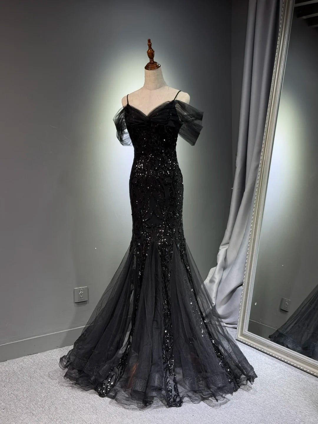 formaldressy -Black shiny mermaid long sequined ball gown evening dress graduation dress gh5112