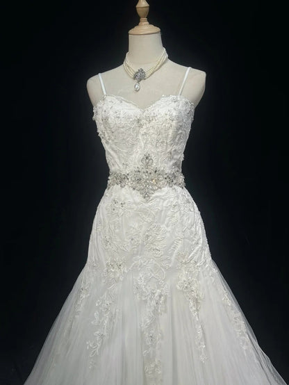 formaldressy-White, Exquisitely Beaded, Gorgeous Long Wedding Dress Tulle gh6242