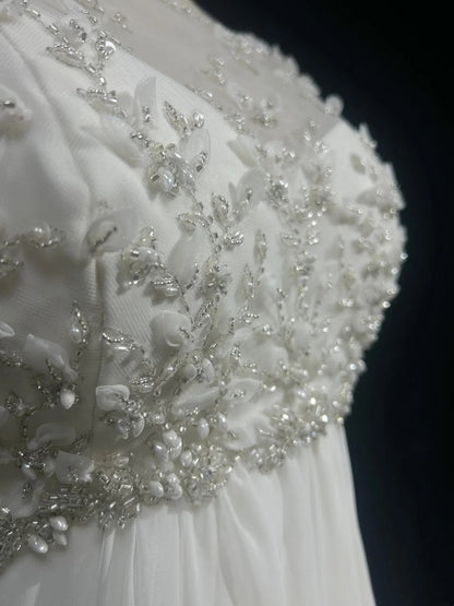 formaldressy-White Vintage Beaded Long Tulle Gown/Wedding Dress gh6244