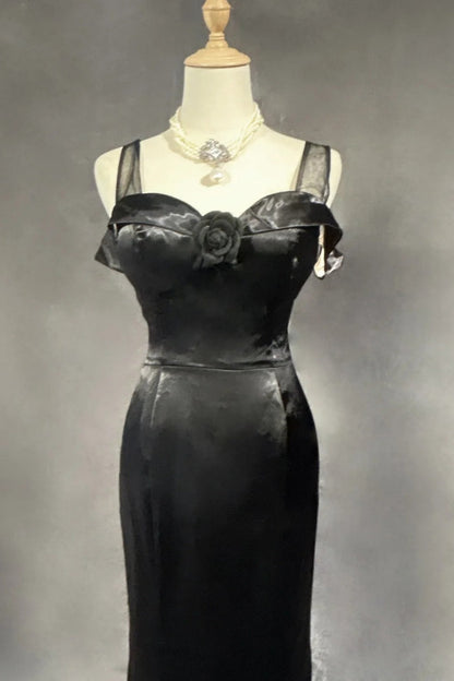 formaldressy-Black Satin Lace Long Dress gh6247