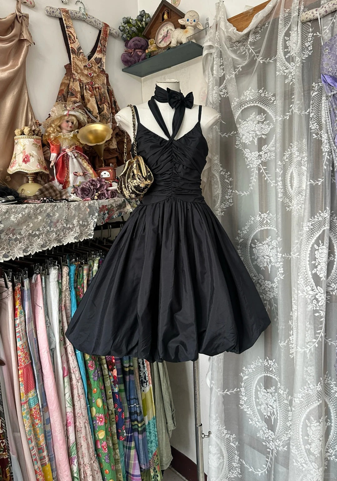 formaldressy-Black vintage short satin homecoming dress birthday dress gh5224