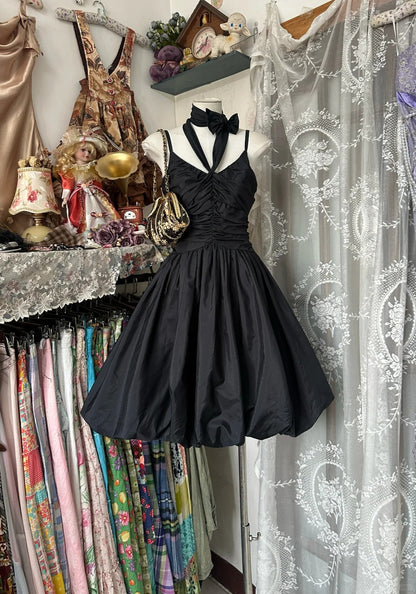 formaldressy-Black vintage short satin homecoming dress birthday dress gh5224