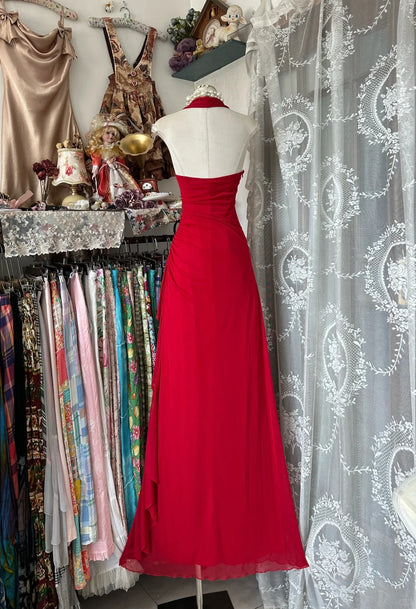 formaldressy-Red suspenders fashion backless retro long chiffon prom dress birthday party dress gh5433