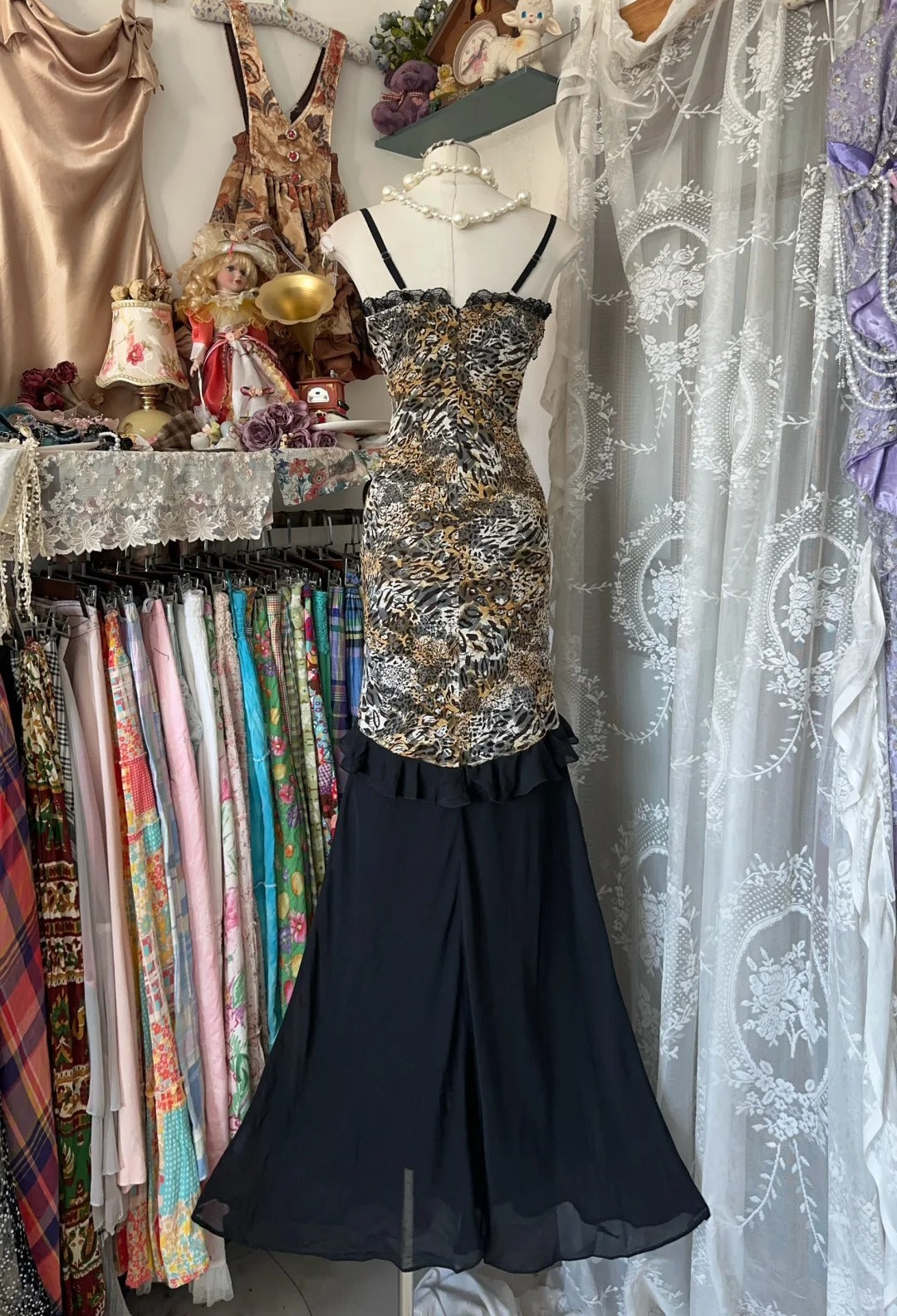 formaldressy-Black leopard print elegant long chiffon Prom dress evening dress party dress gh5189