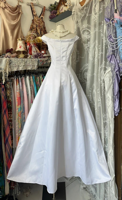formaldressy-A-line white simple fashion elegant long satin Prom dress evening dress party dress gh5190