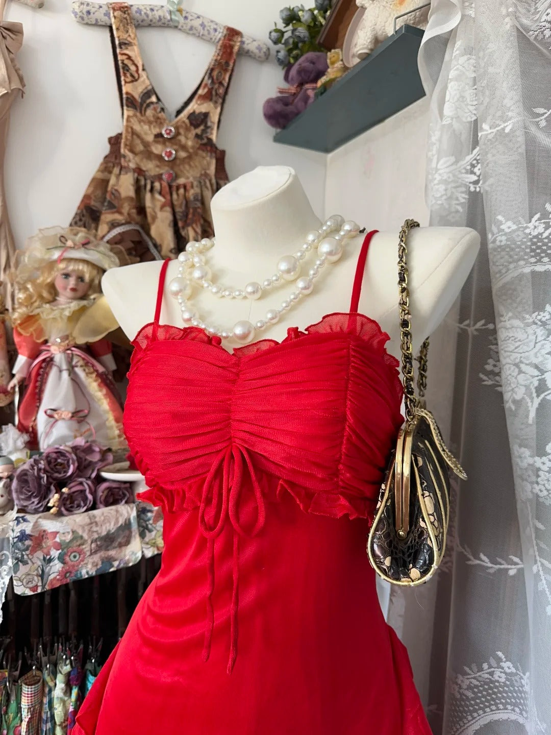 formaldressy-Red vintage long chiffon Prom Dress homecoming dress birthday dress gh5229
