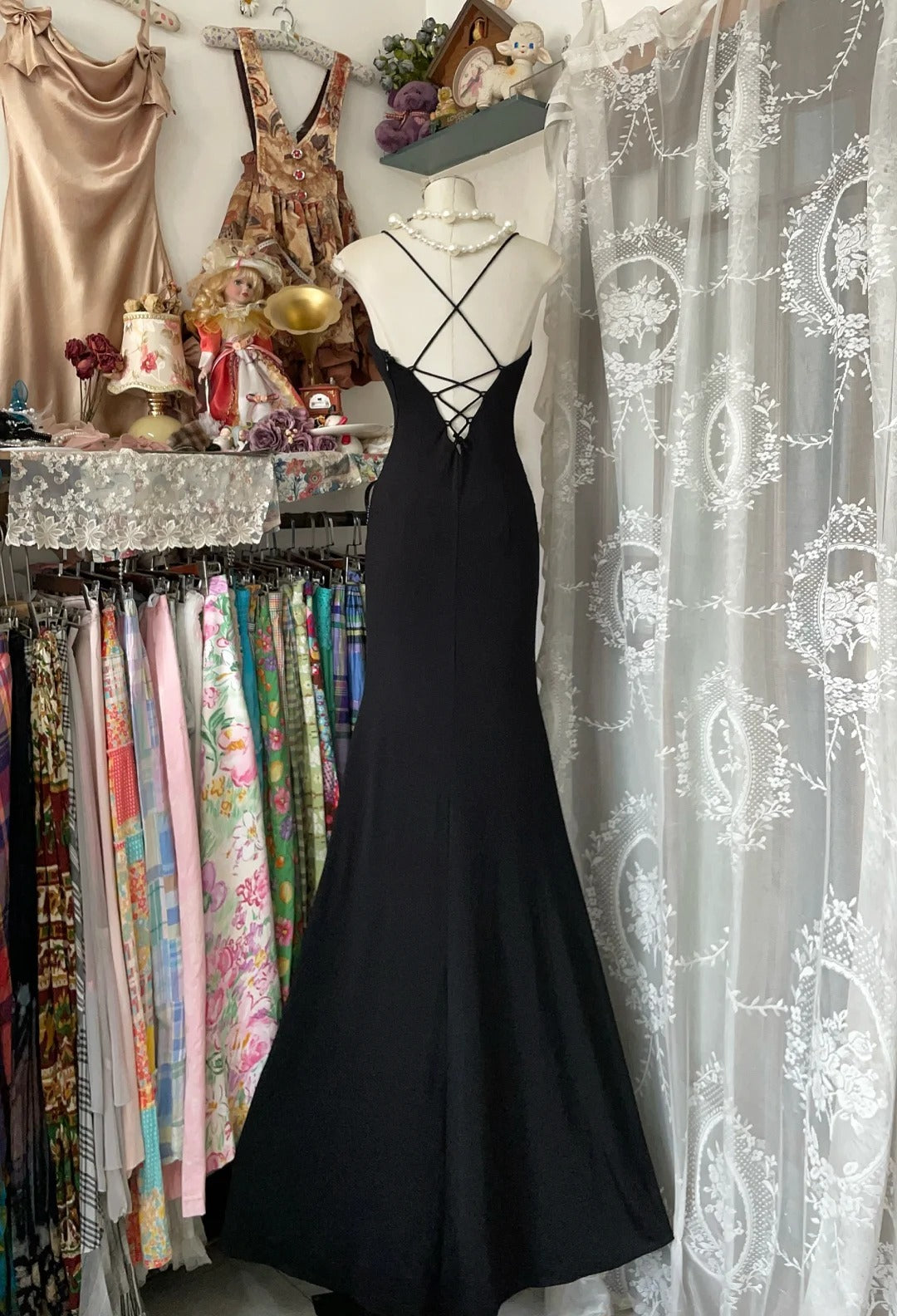 formaldressy-Black gorgeous blue exquisite beading vintage long satin backless prom dress birthday party dress gh5432