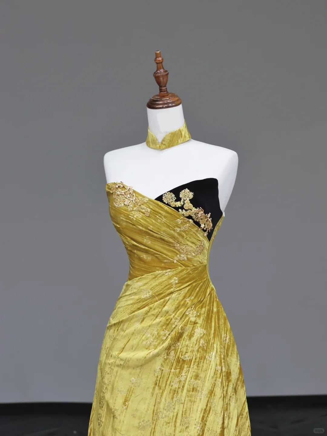 formaldressy -Yellow floral long velvet prom dress evening dress party dress gh5117