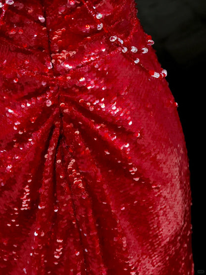 formaldressy-Red sexy suspenders elegant long sequined prom dress evening dress party dress gh5123