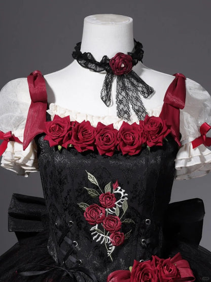 formaldressy-Black red floral tulle lace short homecoming dress birthday dress gh5346
