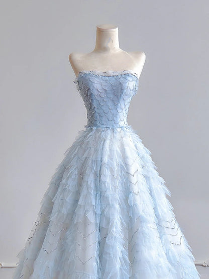 formaldressy--Light blue organza fairy long floor-length tulle prom dress wedding dress gh5487