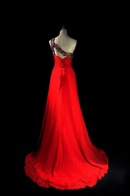 formaldressy-Glamorous Shiny Red Crystal One Shoulder Prom Dress gh5849