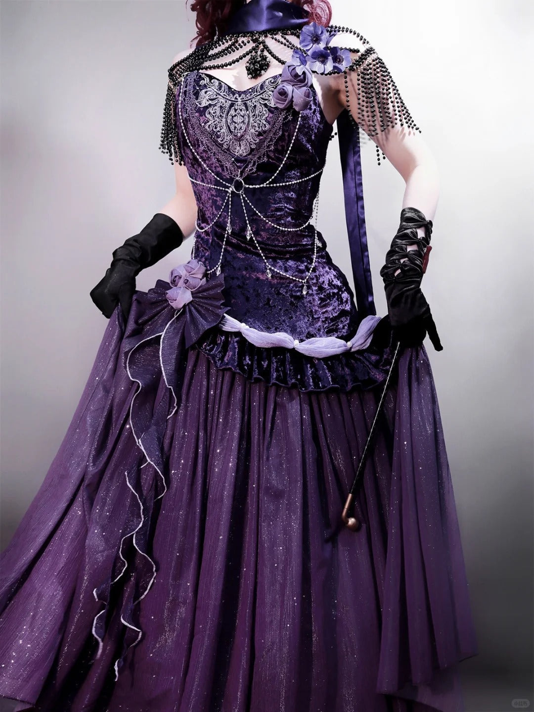 formaldressy-Purple shining sweet velvet satin long prom dress birthday party dress gh5349