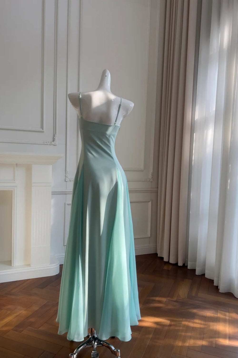 formaldressy- Minimalist Mint Green/Pastel Pink Spaghetti Strap Slim-Fit Long Evening Gown gh6098