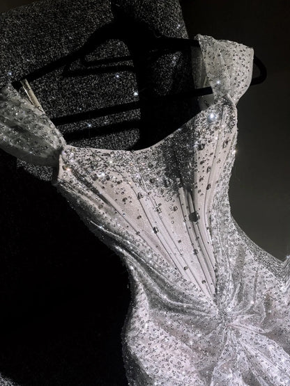 formaldressy--White gorgeous exquisite beaded long princess tulle prom dress ball gown gh5694