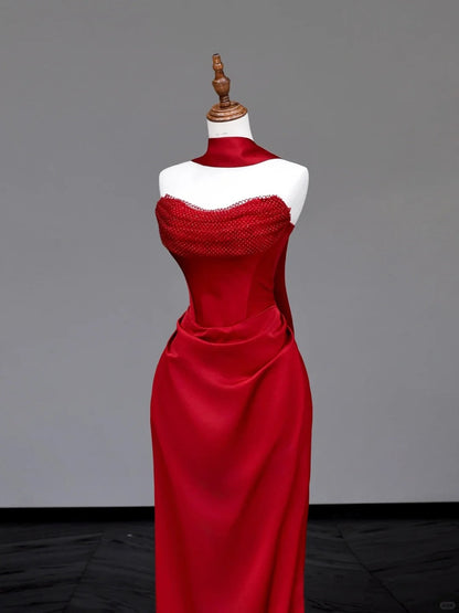formaldressy -Red simple unique long satin prom dress evening dress party dress gh5116