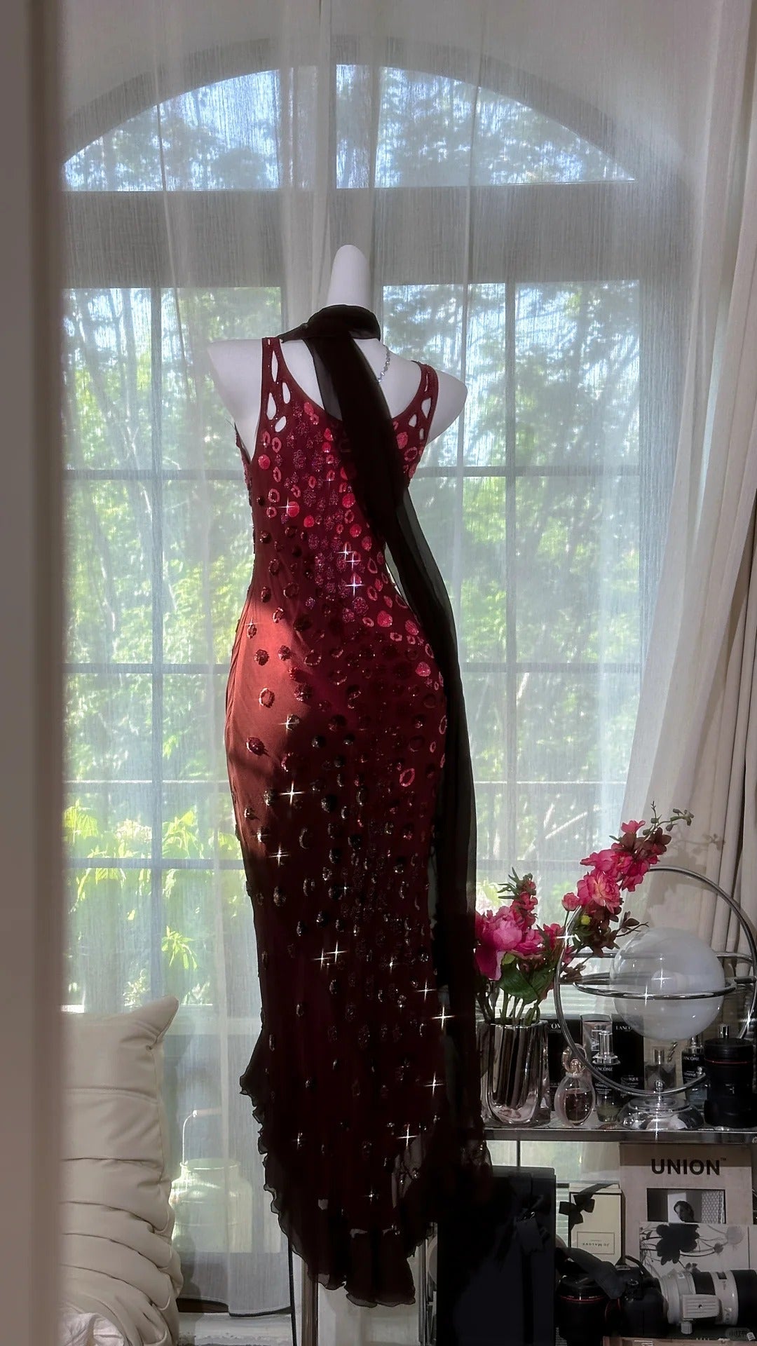 formaldressy-Burgundy beaded elegant long chiffon Prom dress evening dress party dress gh5165