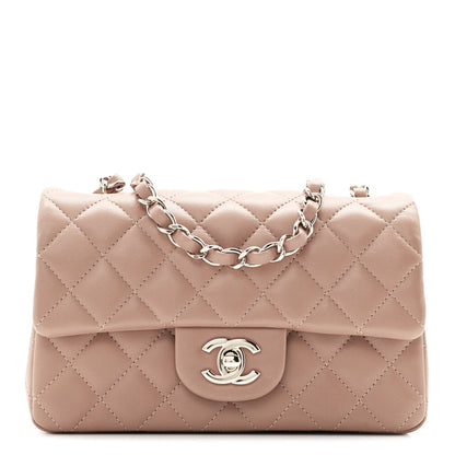 Lambskin Quilted Mini Rectangular Flap Brown
