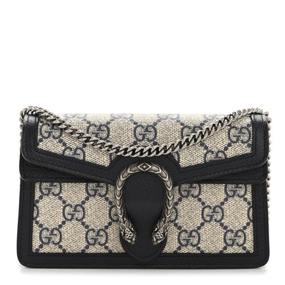 GG Supreme Monogram Textured Dollar Calfskin Super Mini Dionysus Shoulder Bag Beige Blue