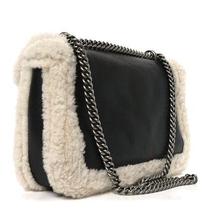Sakai Be Green Calfskin Shearling Small Dionysus Shoulder Bag Black