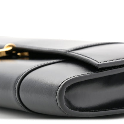 Shiny Calfskin Top Handle Hourglass Clutch Black