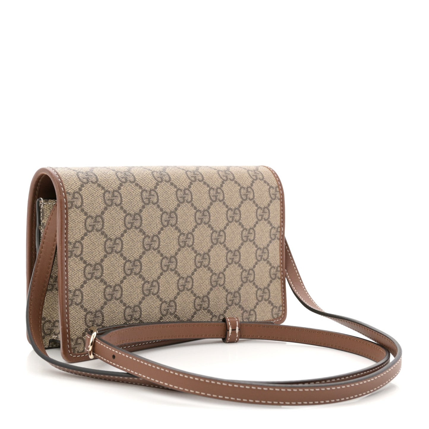 GG Supreme Monogram Textured Calfskin Emblem Super Mini Shoulder Bag Beige Dark Brown