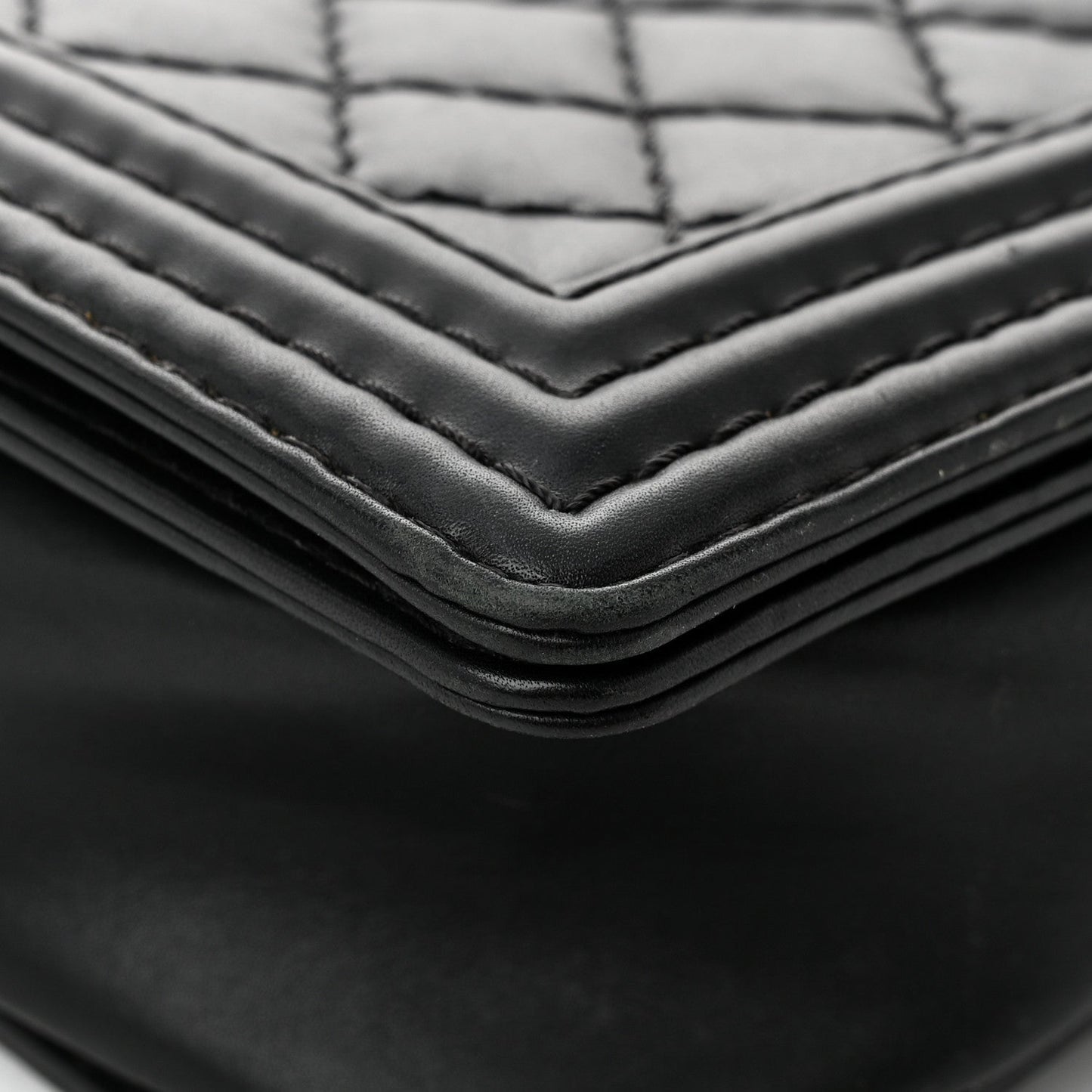 Calfskin Double Stitch Large Boy Flap Black