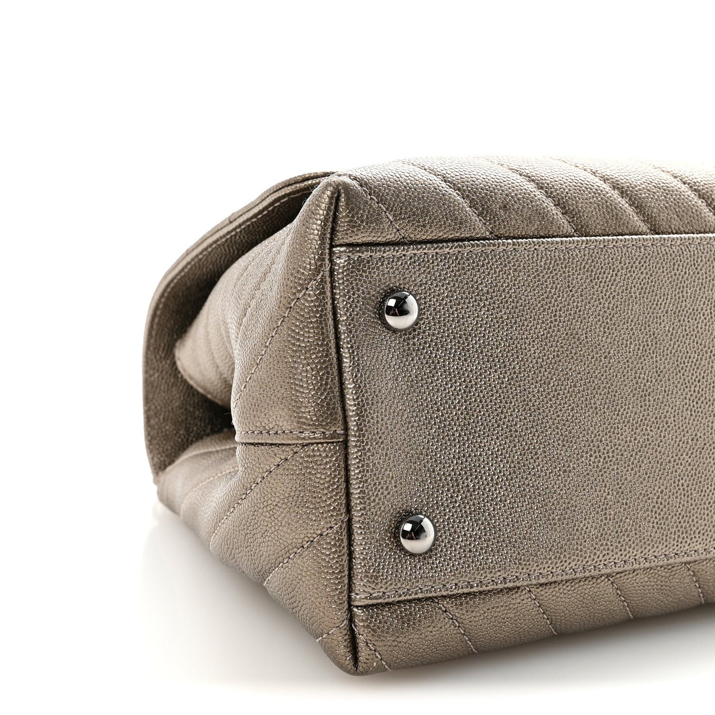Metallic Caviar Chevron Quilted Small Coco Handle Flap Light Gold