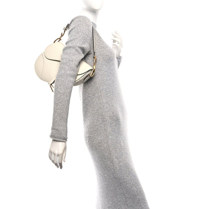Grained Calfskin Saddle Bag White