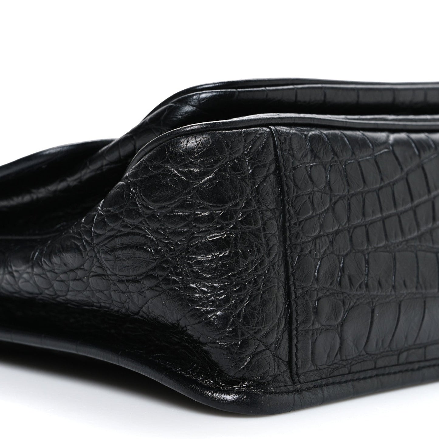 Crocodile Embossed Lambskin Monogram Medium Niki Chain Satchel Black