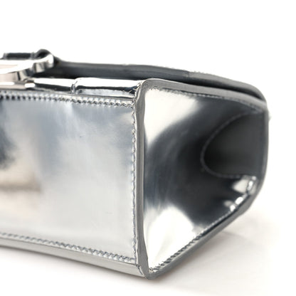 Metallic Calfskin Hourglass Top Handle Bag XS Silver