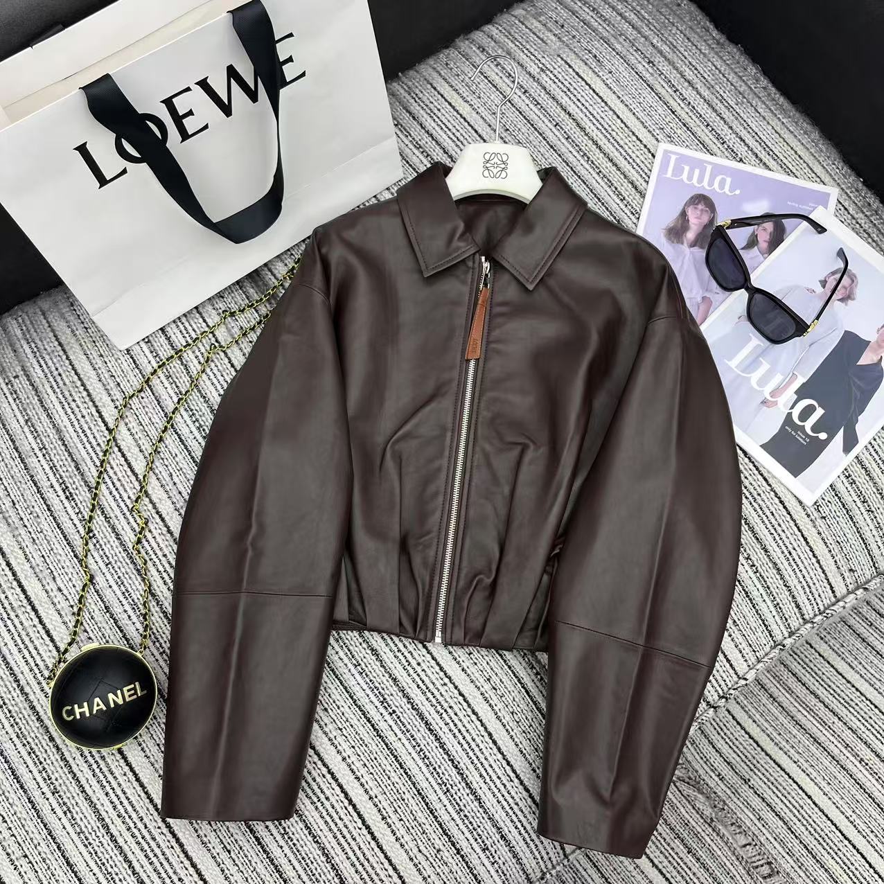 Loewe Draped Jacket Brown Nappa Lambskin 348576