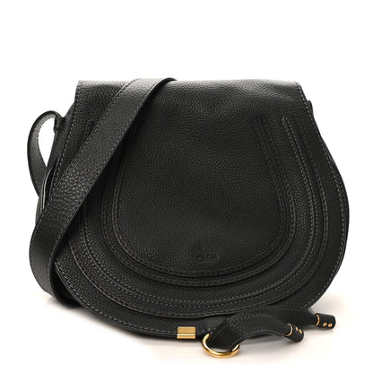 Grained Calfskin Medium Marcie Saddle Bag Black