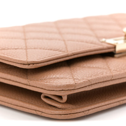 Caviar Quilted Golden Class Wallet On Chain WOC Beige
