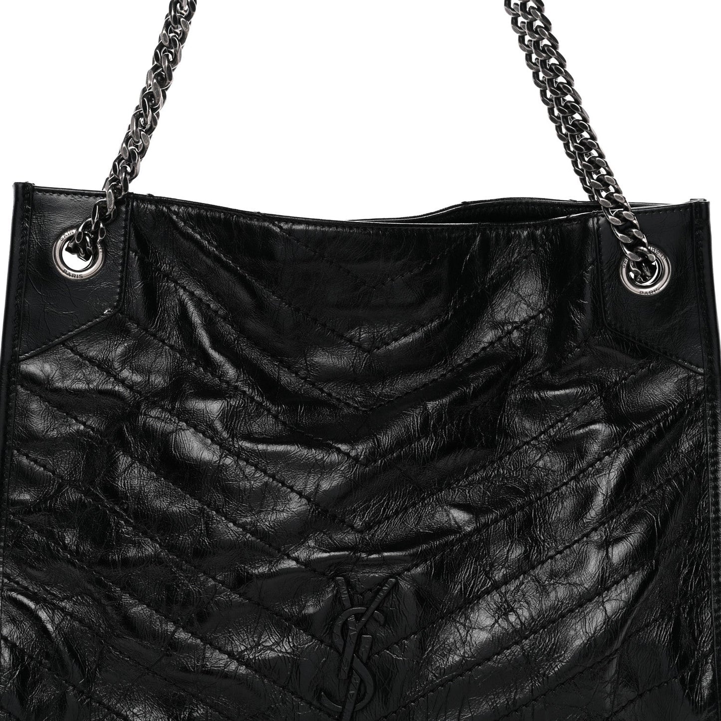 Crinkled Calfskin Matelasse Monogram Medium Niki Shopper Tote Black